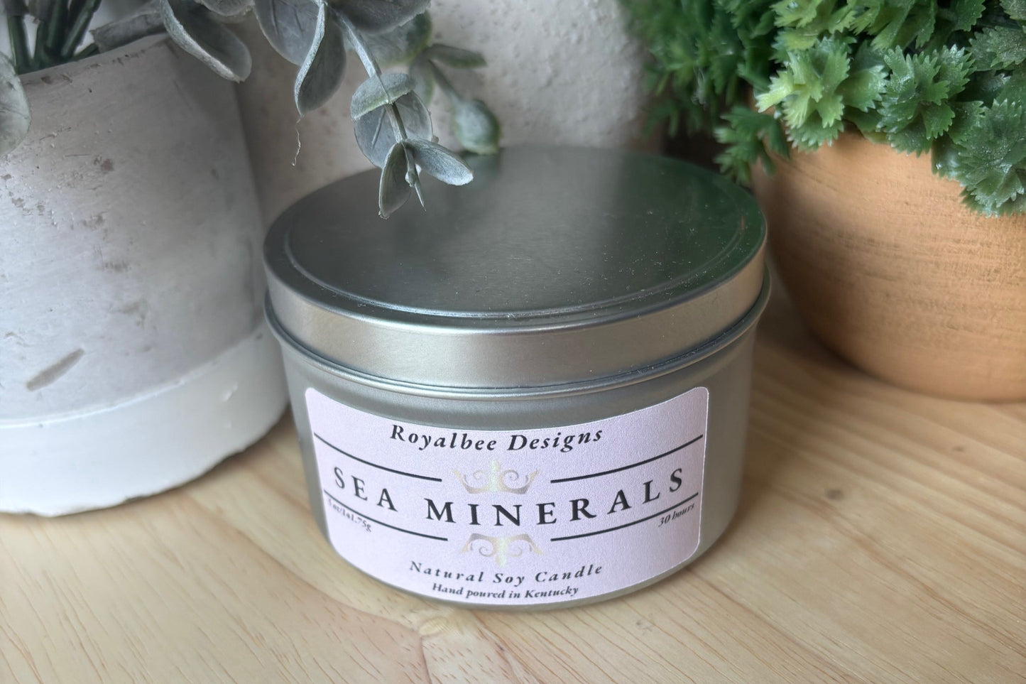 Tin container with a label 'Sea Minerals'