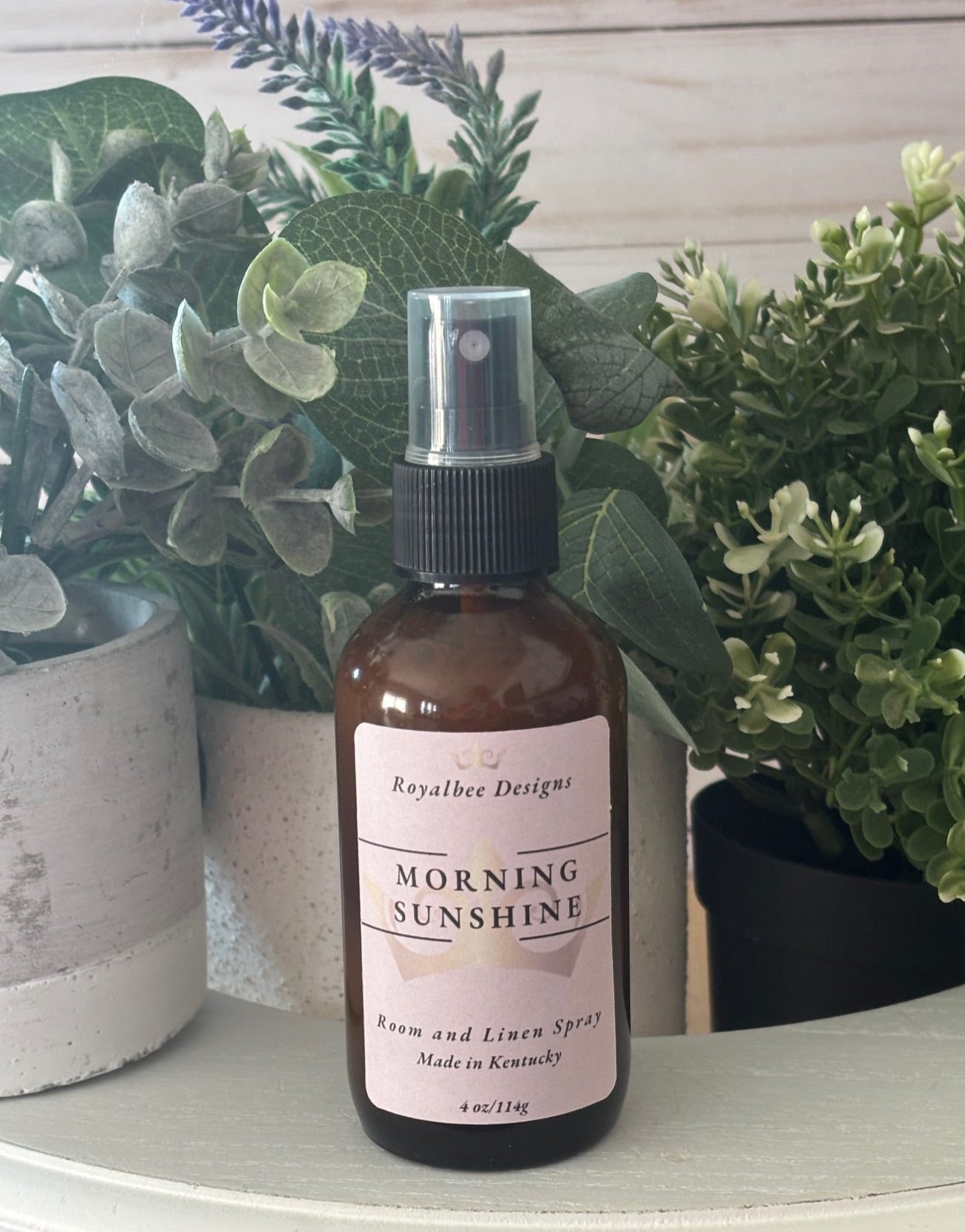 Bottle of 'Morning Sunshine' room spray sold by Royalbee Designs