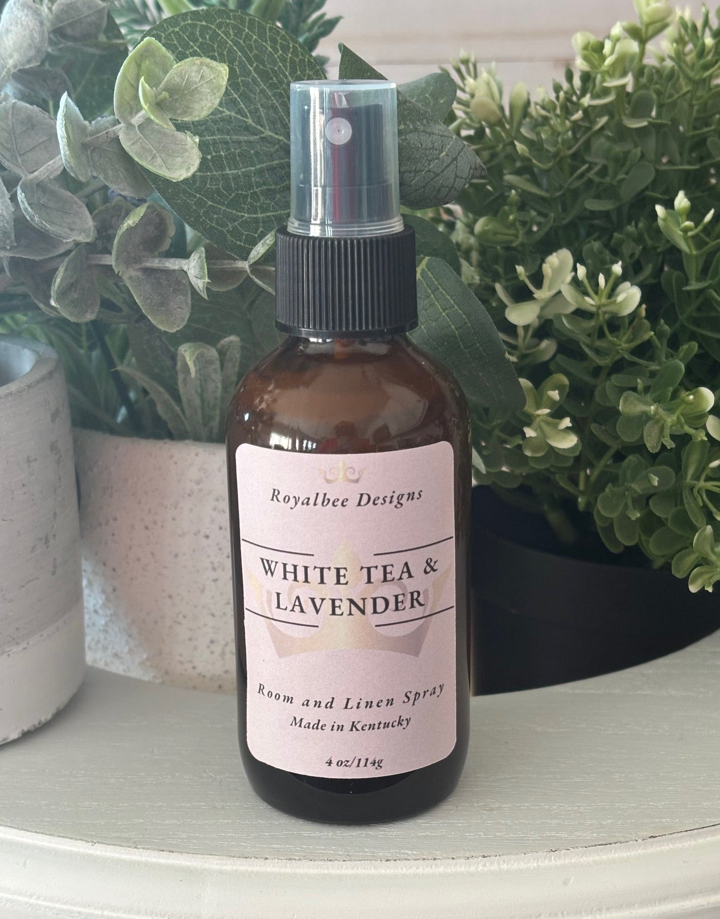 White tea and Lavender room spray sold by Royalbee Designs