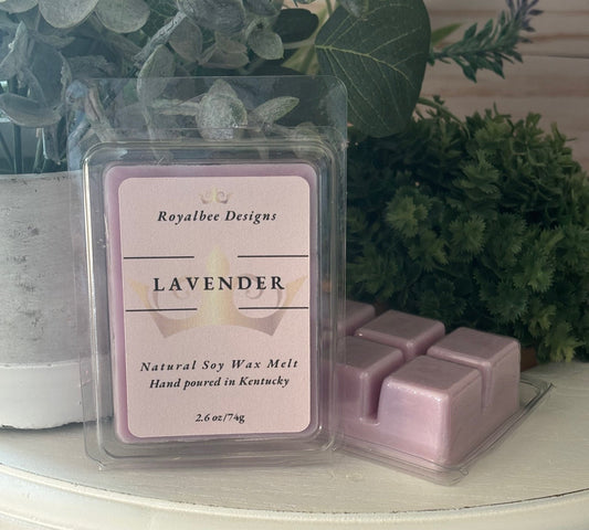 Packaged wax melts labeled 'Lavender' sold by Royalbee Designs