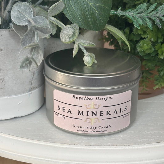 Tin labeled 'Sea Minerals' sold by Royalbee Designs